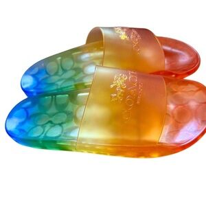 Coach Ulyssa Rubber Slide Clear Rainbow Logo RARE with Box